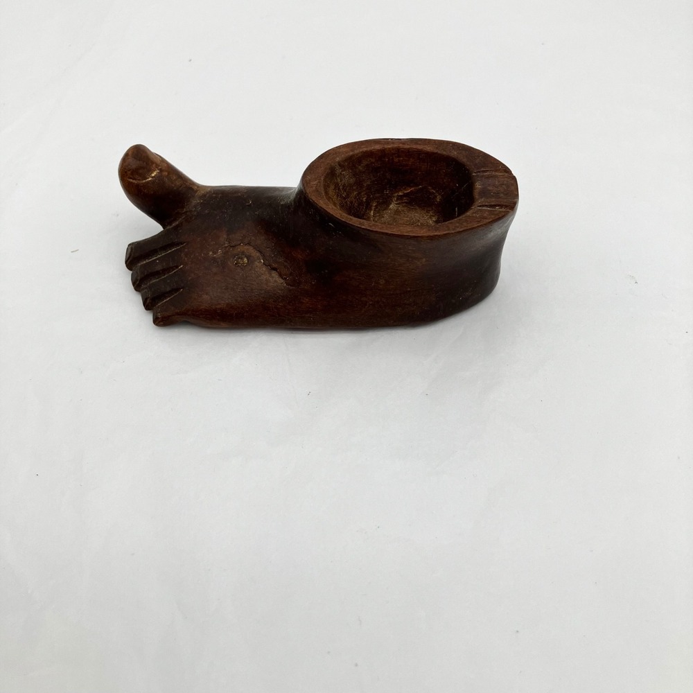 Hand Carved Wood Foot Ashtray 4in Brown Vintage Novelty Philippine